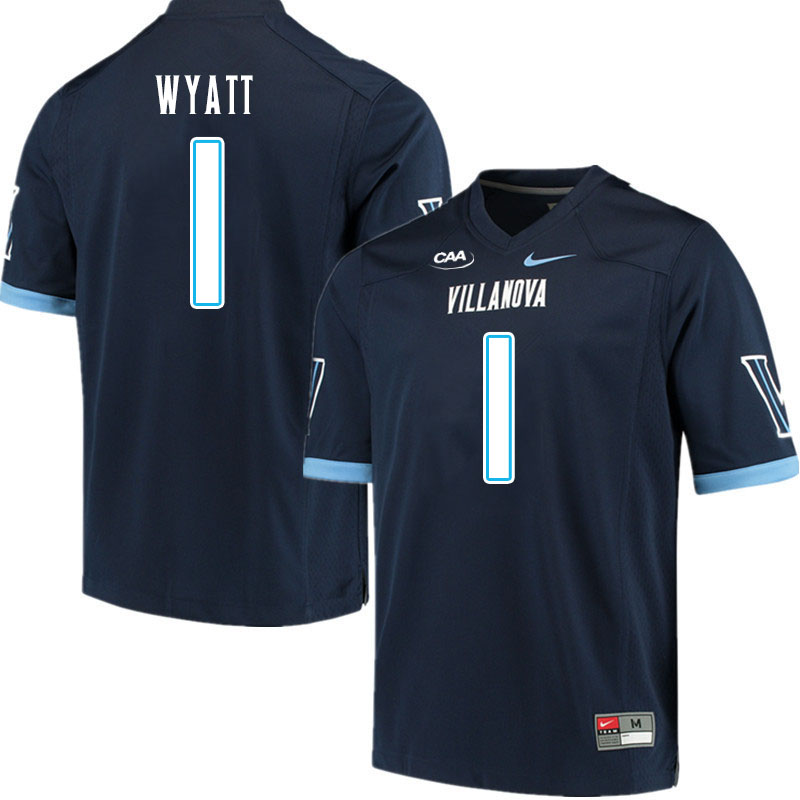 Men #1 Jon Wyatt Villanova Wildcats College Football Jerseys Stitched Sale-Navy